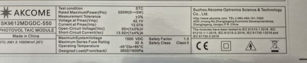 Fotovoltaický panel AKCOME SK9612MDGDC-550W | bifacial | 21,7% účinnost | stříbrný rám - Image 3